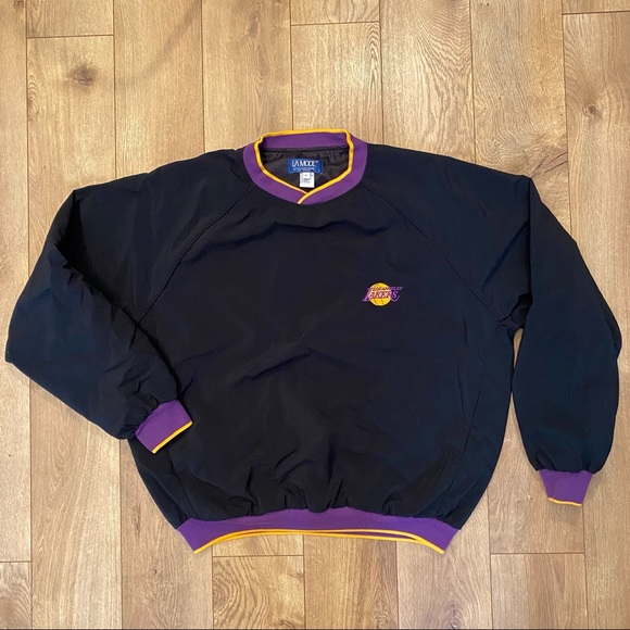 LA Lakers Vintage Pullover Jacket Mens L V Neck 90s Graphic NBA Black LA Mode - Picture 3 of 11